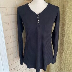 Chaser Black Knit Thermal Henley Button Cuff Small